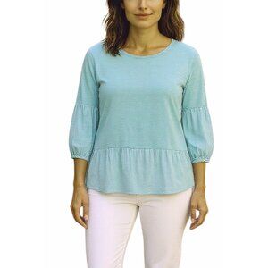 Matilda Jane Green Jade All Good Things Let's Go‎ Together Ruffle Trim Top L
